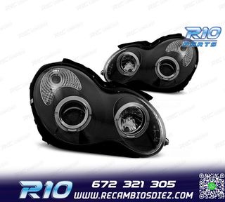 FAROS MERCEDES CLASE C W203 00-07 OJOS ANGEL FONDO NEGRO