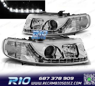 FAROS SEAT LEON TOLEDO 1M 99-05 LUZ DIURNA FONDO CROMO