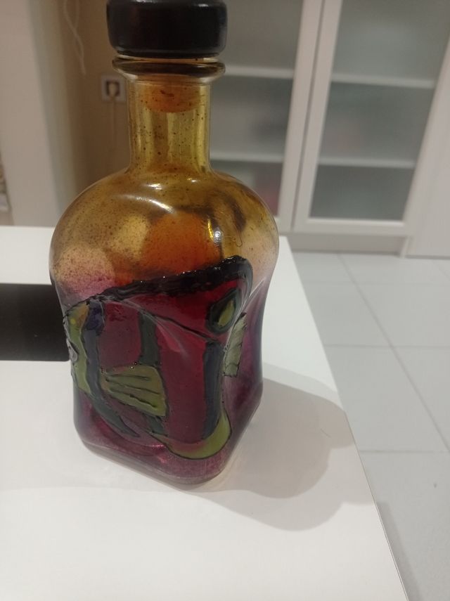 Botella decorada vidrio diseño pez