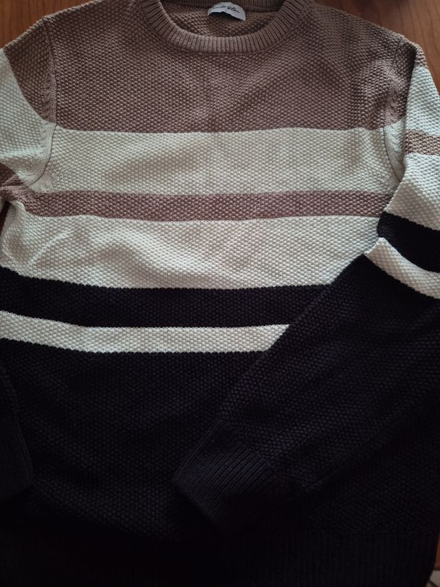 Maglione a righe uomo beige nero marrone