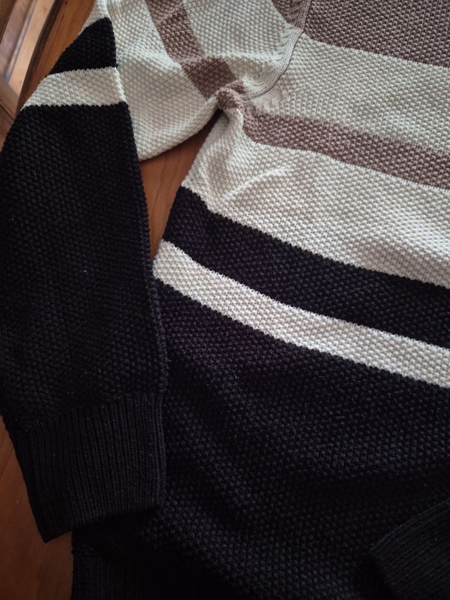 Maglione a righe uomo beige nero marrone