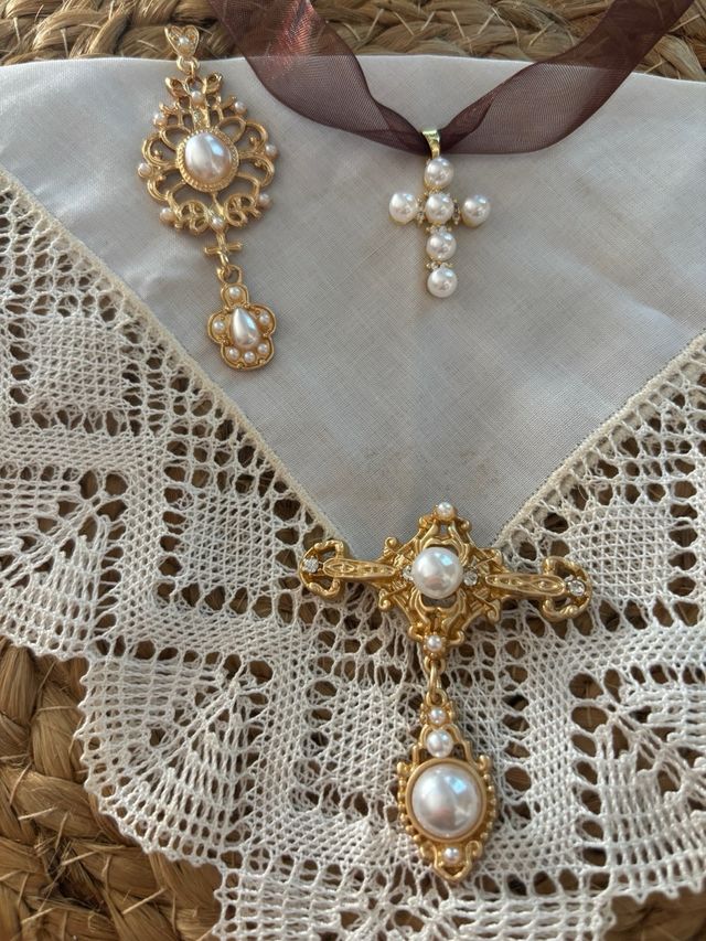 Aderezo Dorado Fallera Infantil con Cruz Perlas