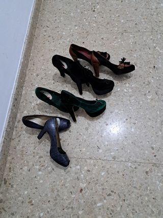Lote 4 pares zapatos mujer tacón