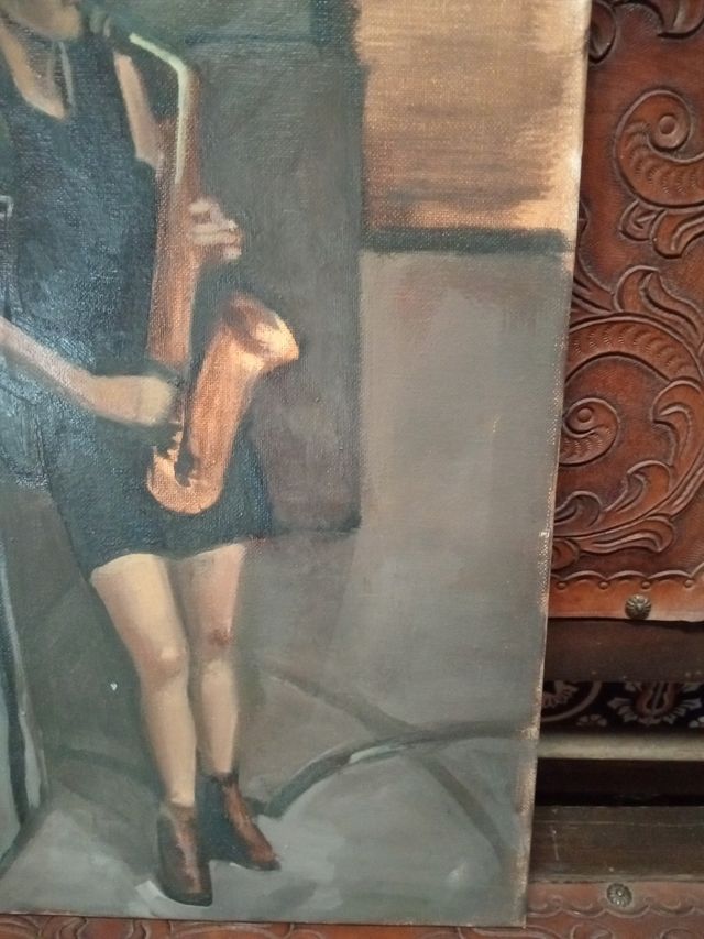 Oleo sobre lienzo mujer saxofonista