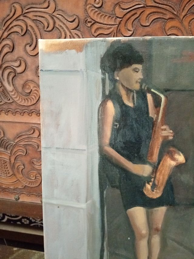 Oleo sobre lienzo mujer saxofonista