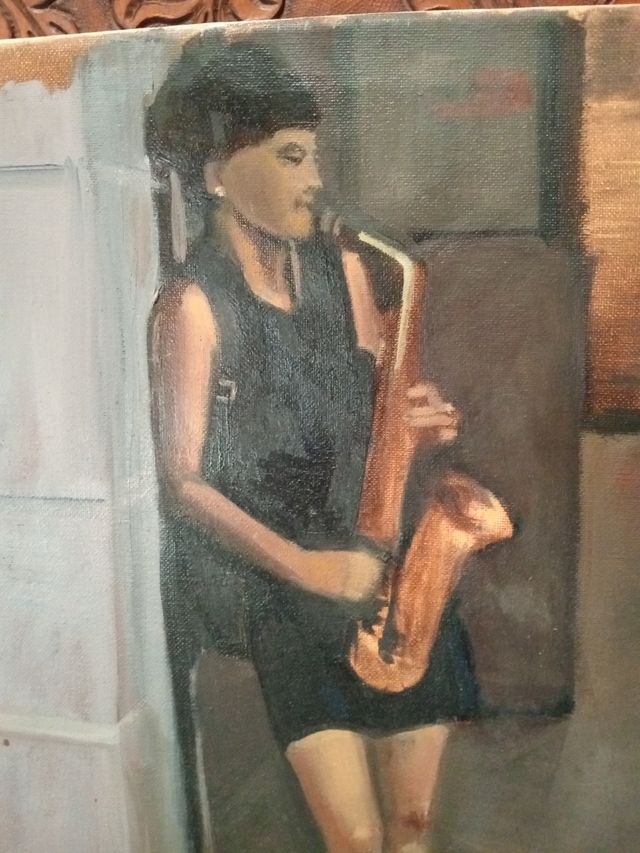 Oleo sobre lienzo mujer saxofonista