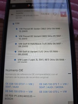 Inyector Bosch para Audi