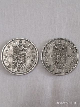 Lote de 3  Monedas One Shilling 1953,1954 y 1955