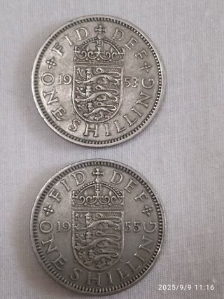 Lote de 3  Monedas One Shilling 1953,1954 y 1955