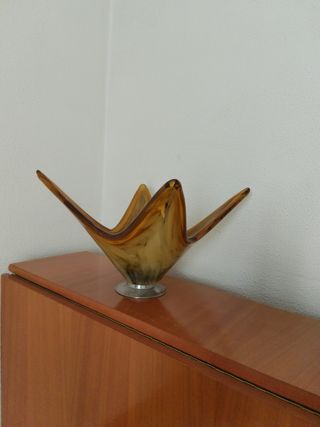 Jarrón de cristal y metal ámbar