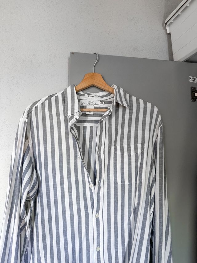Camicia H&M Uomo Righe blu/ Bianco Misto Lino