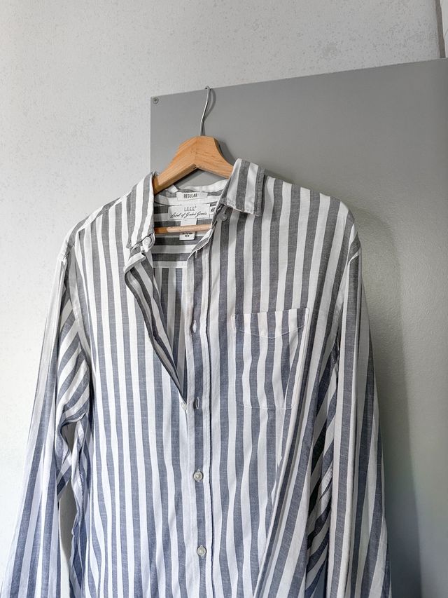 Camicia H&M Uomo Righe blu/ Bianco Misto Lino