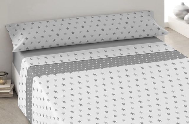 Juego Sábanas Estrellas Gris Cama 180cm OFERTA!!