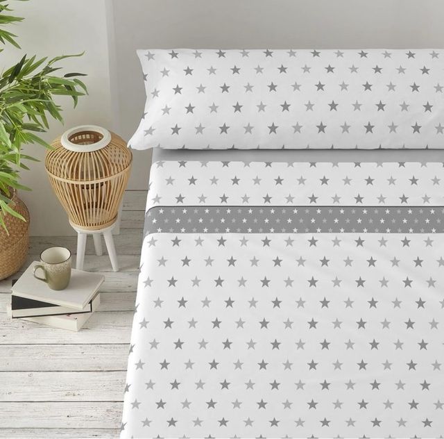 Juego Sábanas Estrellas Gris Cama 180cm OFERTA!!
