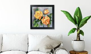 Cuadro al óleo de Flores rosas amarillas