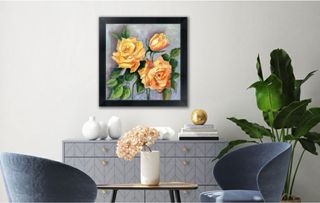 Cuadro al óleo de Flores rosas amarillas