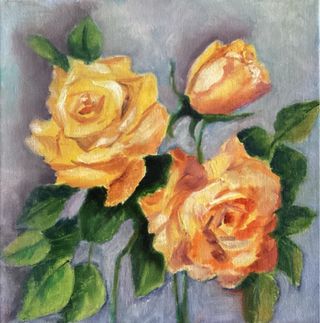 Cuadro al óleo de Flores rosas amarillas