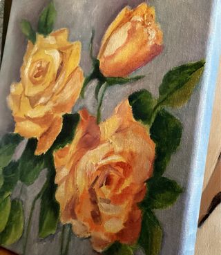 Cuadro al óleo de Flores rosas amarillas