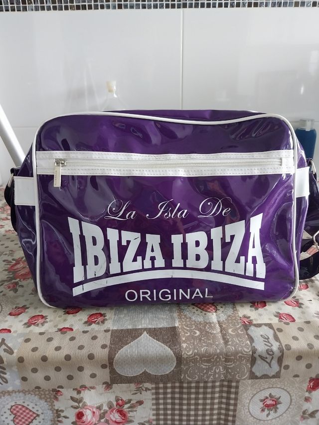 Bolsa de viaje morada y blanca Ibiza