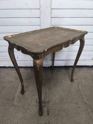 Mesita auxiliar bandeja madera antigua
