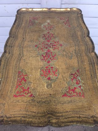 Mesita auxiliar bandeja madera antigua