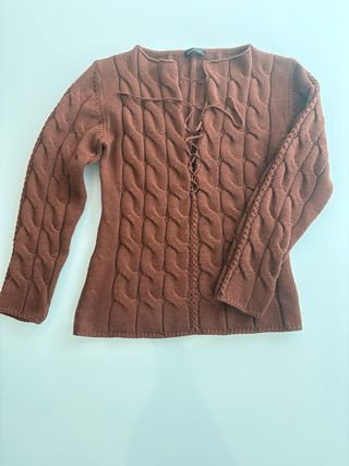 Jersey trenzado lana merino marrón Talla M-L