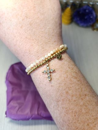 Pulseras elásticas con cruz de circonitas