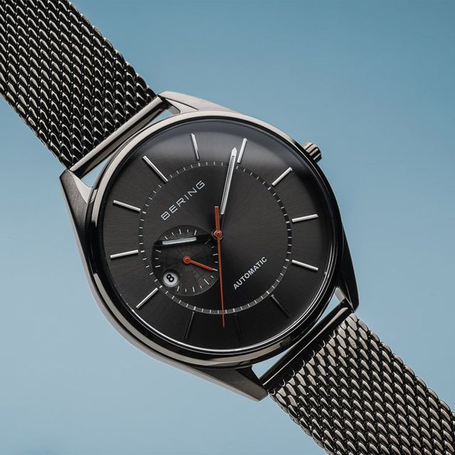 Bracelete de relógio de malha de aço com fecho duplo preto