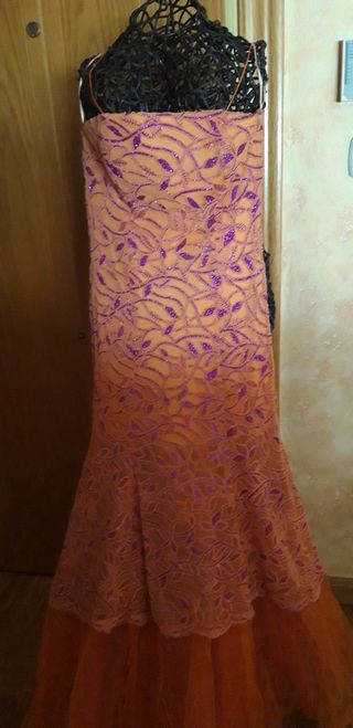 Vestido de fiesta naranja y morado talla 38