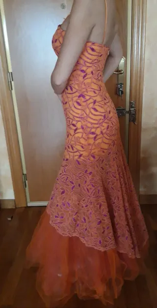 Vestido de fiesta naranja y morado talla 38