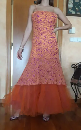 Vestido de fiesta naranja y morado talla 38