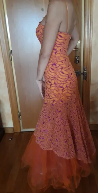 Vestido de fiesta naranja y morado talla 38