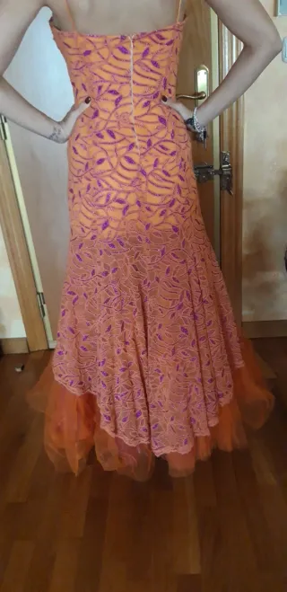 Vestido de fiesta naranja y morado talla 38
