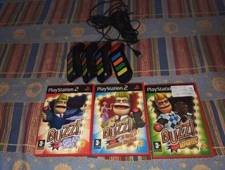 Lote 4 Mandos Buzz y 3 Juegos Buzz PS2