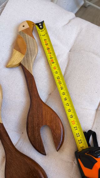 Cucharas de ensalada madera artesanales pájaro