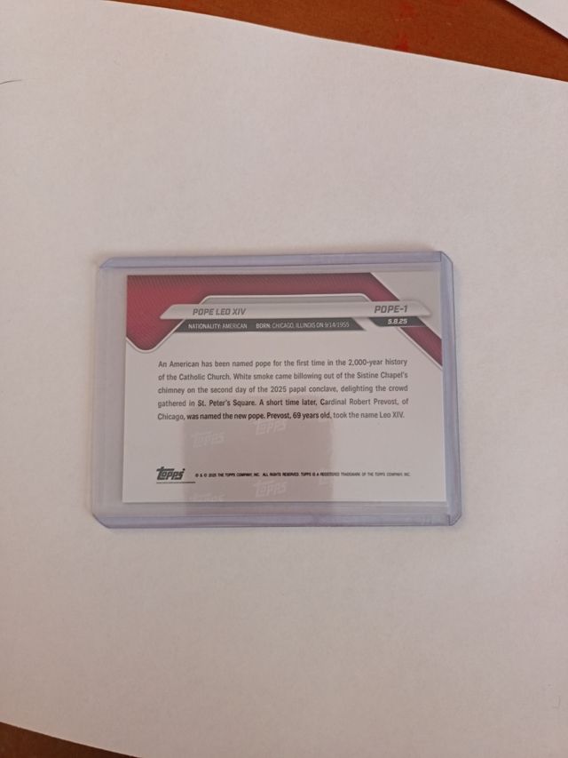 Tarjeta Topps Now Papa Leo XIV 1st American Pope