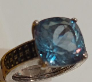 Anillo Plata Aguamarina y Circonita Negra