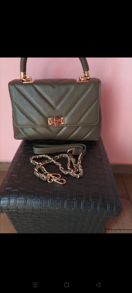 Borsa vera pelle verde militare