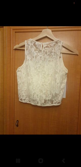 Top de encaje beige/blanco