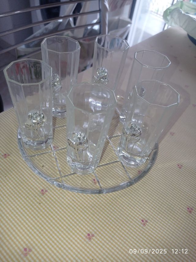 Set 6 Bicchieri Vetro con Rosa Argento