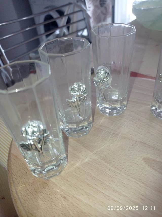 Set 6 Bicchieri Vetro con Rosa Argento