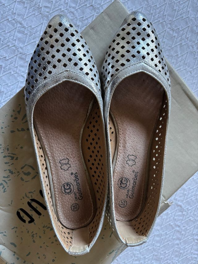 Manoletinas de piel,Guimaraes Plata Talla 35