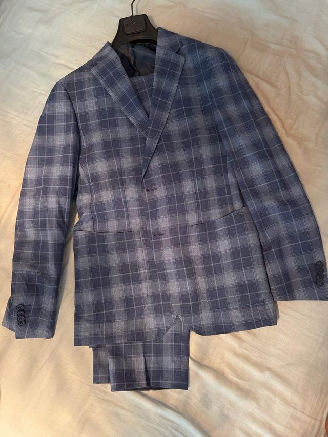 abito azzurro a quadri Angelico in fresco lana