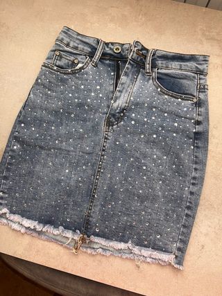 Gonna jeans con strass