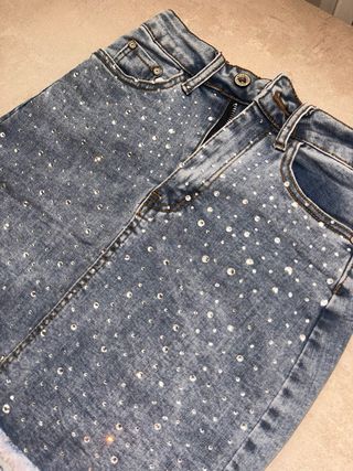 Gonna jeans con strass