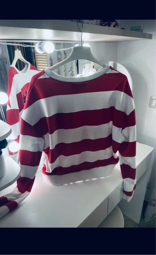 Felpe stile americano a righe rosse e bianche