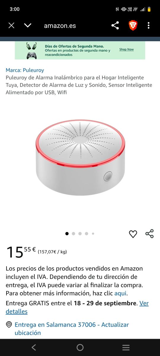 Sirena WiFi Sonido y Luz Alarma Hogar