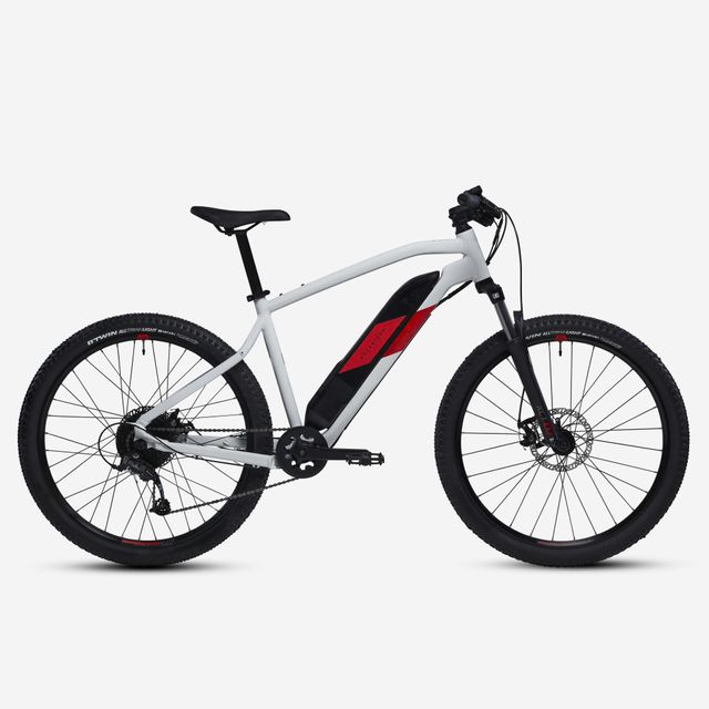 Bicicleta eléctrica MTB Rockrider E-ST 100 Blanco Rojo