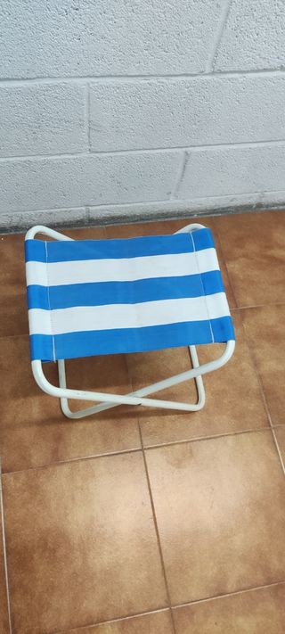 Taburete Plegable Playa Rayas Azul/Blanco