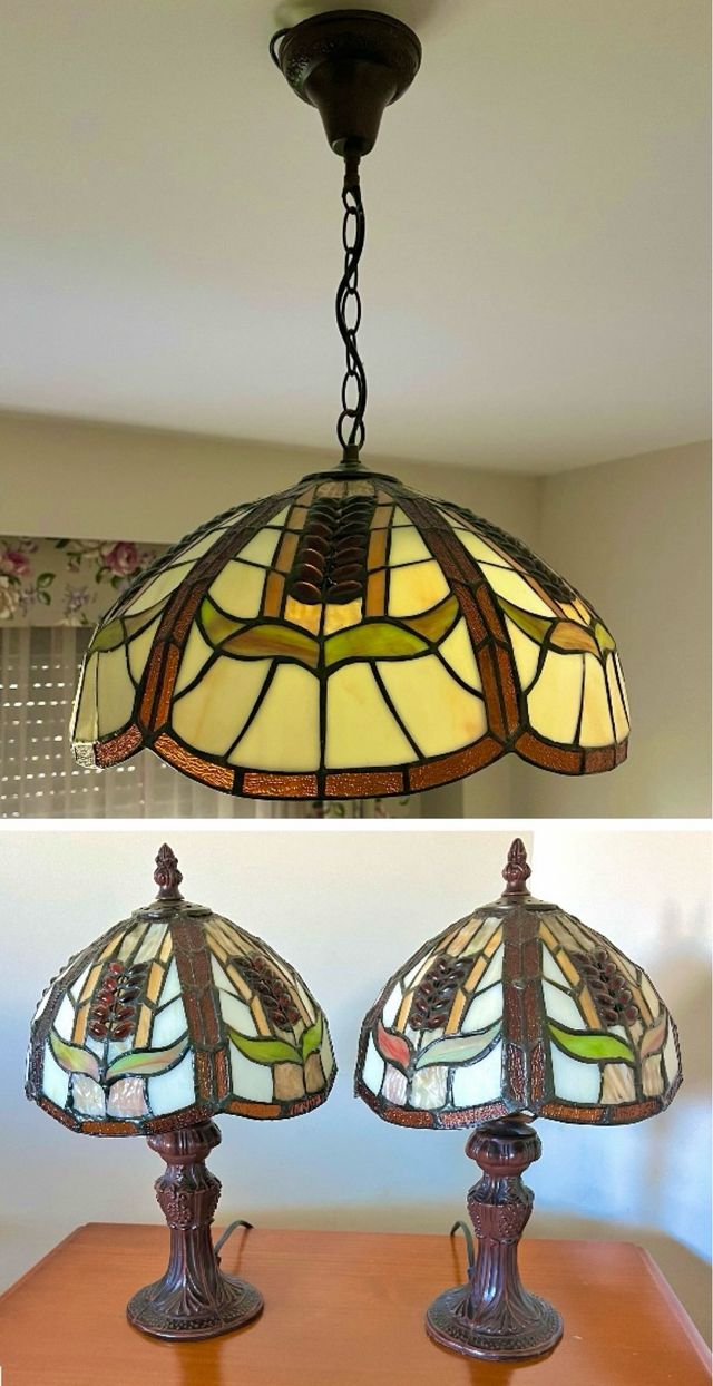 ESTILO TIFFANY LÁMPARA TECHO + 2 LÁMPARAS MESITA